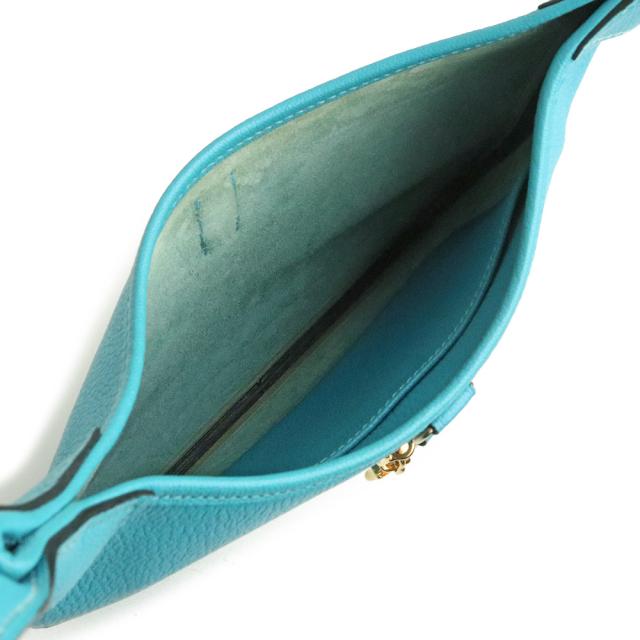 （中古）エルメス HERMES トリム 24 ワンショルダーバッグ シェーブル レザー Turquoise  ターコイズ ブルー 青 ゴールド金具 □H刻印_1