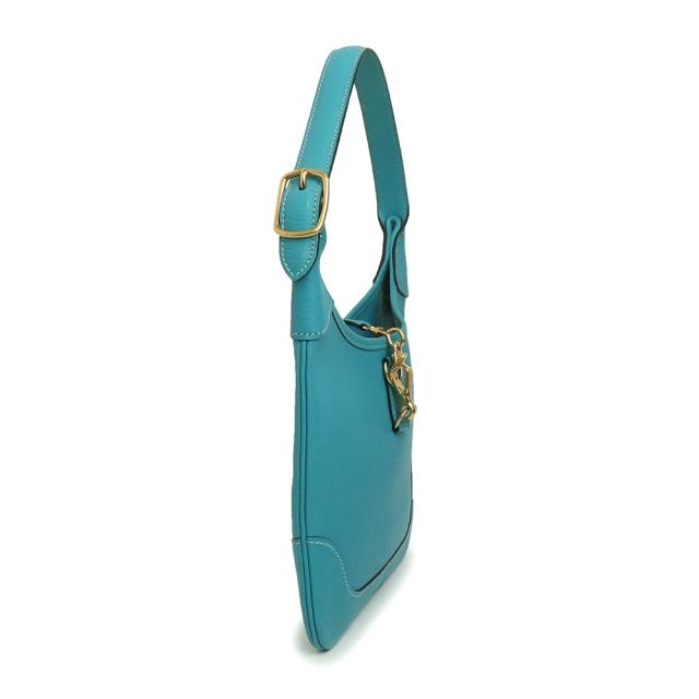 （中古）エルメス HERMES トリム 24 ワンショルダーバッグ シェーブル レザー Turquoise  ターコイズ ブルー 青 ゴールド金具 □H刻印_3
