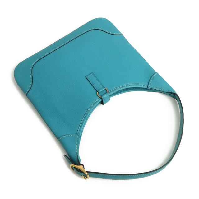 （中古）エルメス HERMES トリム 24 ワンショルダーバッグ シェーブル レザー Turquoise  ターコイズ ブルー 青 ゴールド金具 □H刻印_4