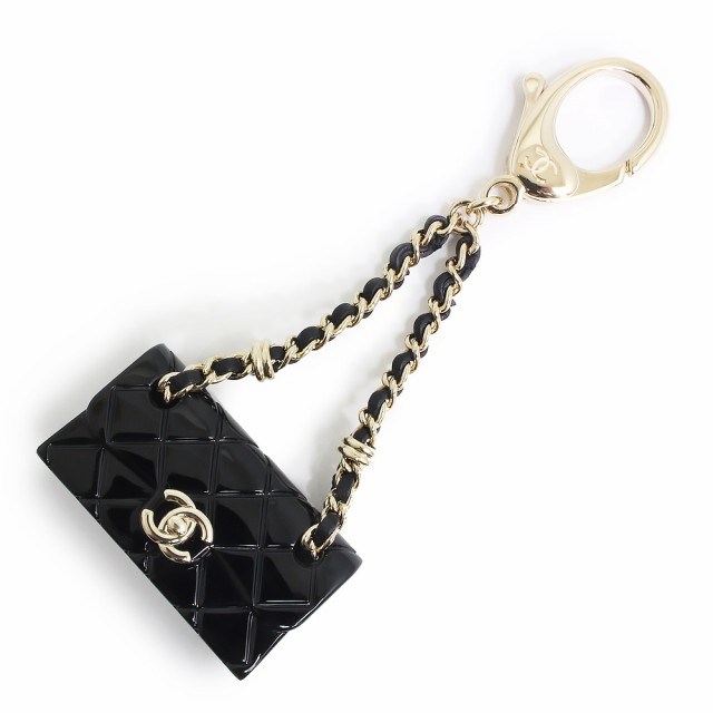 （新品・未使用品）シャネル CHANEL マトラッセ チェーン バッグ チャーム キーホルダー キーリング レジン ブラック 黒 ゴールド金具 ABA121 箱付