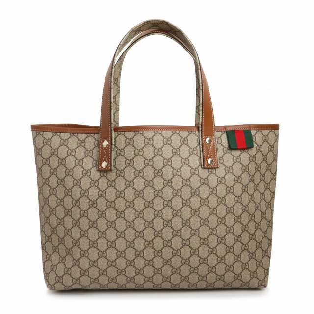 （美品）グッチ GUCCI トートバッグ GGプラス カーフスキン レザー ベージュ ブラウン ゴールド金具 211134