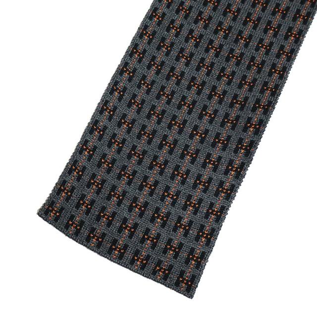 （未使用保管品）エルメス HERMES H柄 ニットタイ 9.5CM ネクタイ シルク100％ グレー オレンジ 箱付