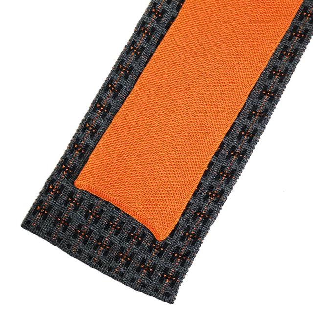 （未使用保管品）エルメス HERMES H柄 ニットタイ 9.5CM ネクタイ シルク100％ グレー オレンジ 箱付