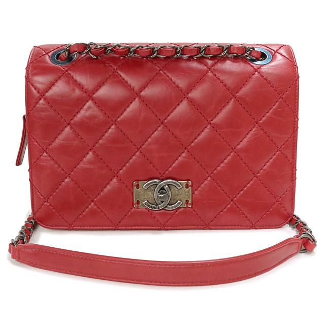 （美品）シャネル CHANEL マトラッセ ココマーク フラップ 2way チェーン ショルダーバッグ 斜め掛け ヴィンテージカーフスキン スパークルレザー レッド 赤 アンティークシルバー金具 A93347