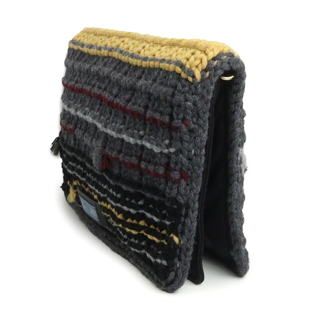 （未当てはめる 見せびらかす品）プラダ PRADA 編み物 下げ翼 2WAY クラッチペダル チェーン店 ショルダーバッグ 曲がった掛け TESSUTO ナイロン maglia ARDESIA アルデシア 薄墨色 ボルドーワイン 黄色 ゴールド金具 1BF061