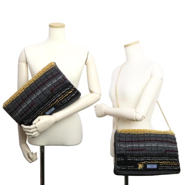 （未当てはめる 見せびらかす品）プラダ PRADA 編み物 下げ翼 2WAY クラッチペダル チェーン店 ショルダーバッグ 曲がった掛け TESSUTO ナイロン maglia ARDESIA アルデシア 薄墨色 ボルドーワイン 黄色 ゴールド金具 1BF061