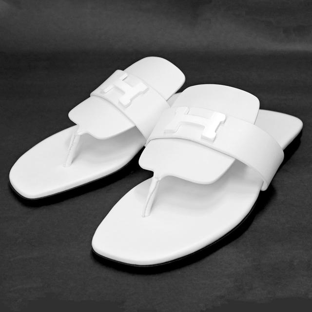 （新品・未使用品）エルメス HERMES ギャラリー サンダル 靴 #35.5 22.5cm カーフスキン レザー ホワイト 白 ホワイト金具 箱付