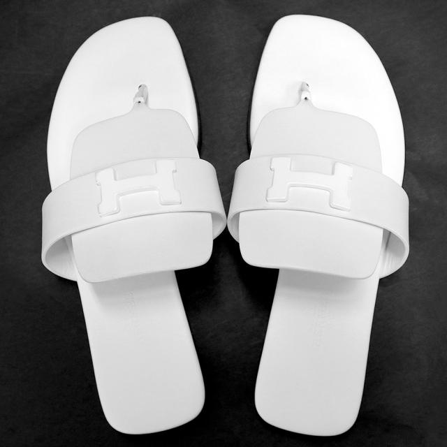 （新品・未使用品）エルメス HERMES ギャラリー サンダル 靴 #35.5 22.5cm カーフスキン レザー ホワイト 白 ホワイト金具 箱付