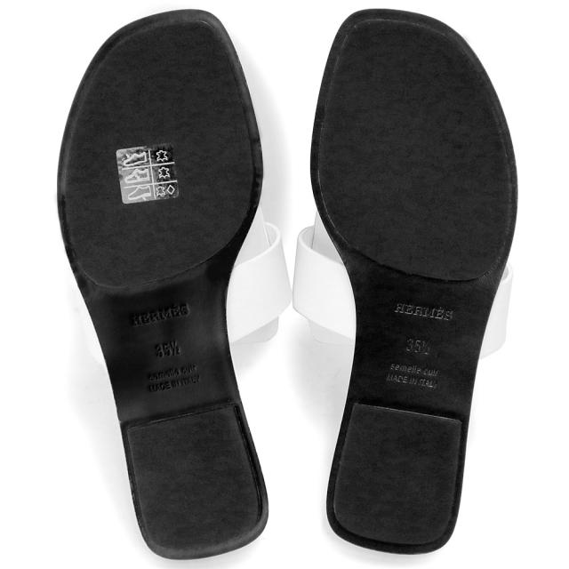 （新品・未使用品）エルメス HERMES ギャラリー サンダル 靴 #35.5 22.5cm カーフスキン レザー ホワイト 白 ホワイト金具 箱付