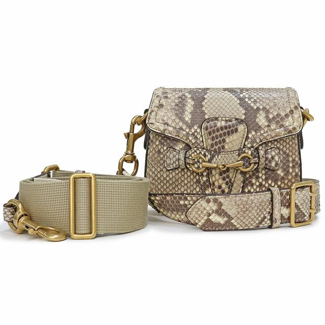 （未使用　展示品）グッチ GUCCI レディ ホースビット ショルダーバッグ 斜め掛け パイソン エキゾチックレザー ベージュ ブラウン 茶 ゴールド金具 380574の通販は 148,500円