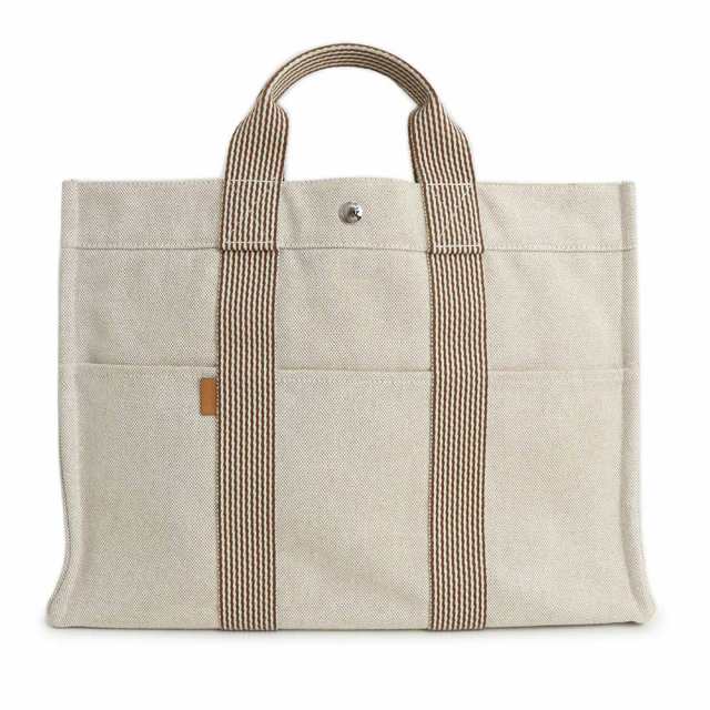 （美品）エルメス HERMES ニューフールトゥ MM トート ハンドバッグ トワルアッシュ キャンバス ナチュラル ベージュ シルバー金具の通販は 66,000円
