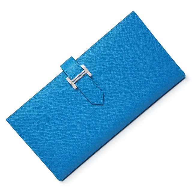 （新品・未使用品）エルメス HERMES ベアン スフレ 二つ折り長財布 ヴォーエプソン レザー ブルー ザンジバル 青 シルバー金具 W刻印 箱付 247,500円
