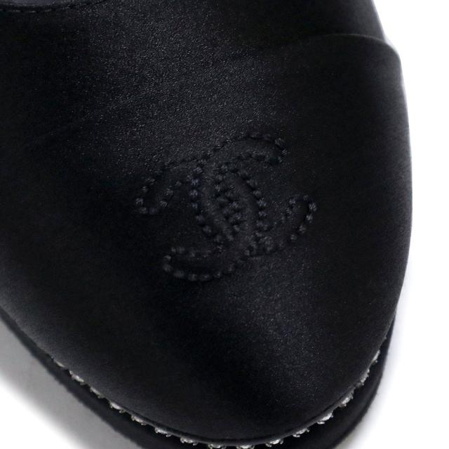 （未使用保管品）シャネル CHANEL ココマーク スリングバック シューズ パンプス 靴 #36.5 23.5cm サテン ストラス ブラック 黒 シルバー金具 G40062