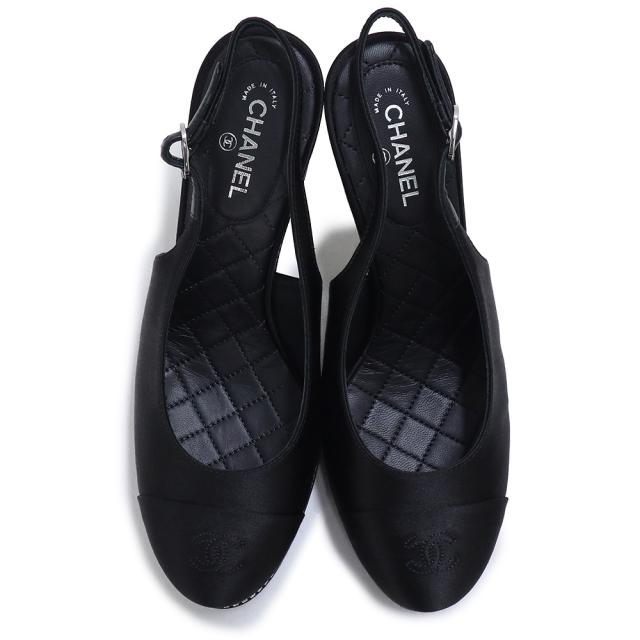 （未使用保管品）シャネル CHANEL ココマーク スリングバック シューズ パンプス 靴 #36.5 23.5cm サテン ストラス ブラック 黒 シルバー金具 G40062