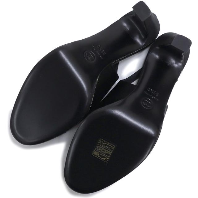 （未使用保管品）シャネル CHANEL ココマーク スリングバック シューズ パンプス 靴 #36.5 23.5cm サテン ストラス ブラック 黒 シルバー金具 G40062