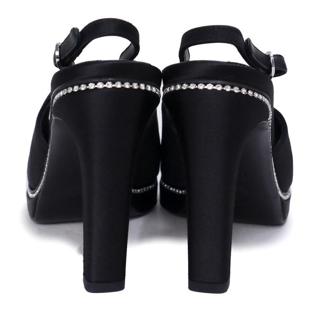 （未使用保管品）シャネル CHANEL ココマーク スリングバック シューズ パンプス 靴 #36.5 23.5cm サテン ストラス ブラック 黒 シルバー金具 G40062