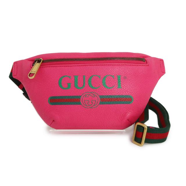 （新品・未使用品）グッチ GUCCI プリント スモール ベルトバッグ ウエスト ボディバッグ ショルダー 斜め掛け レザー ピンク アンティークゴールド金具 527792