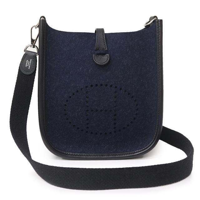 （未使用　展示品）エルメス HERMES エブリン エヴリン TPM アマゾン 16 ショルダーバッグ 斜め掛け フェルト ヴォースイフト レザー ブルーニュイ ネイビー ブラック 黒 紺 シルバー金具 Y刻印