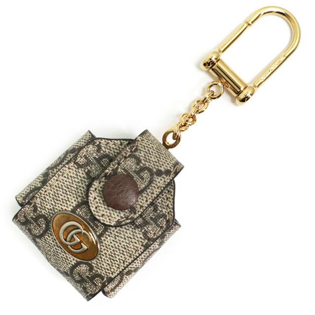 （新品・未使用品）グッチ GUCCI オフィディア AirPods イヤホンケース フック付き GGスプリームキャンバス レザー ベージュ ブラウン 茶 ゴールド金具 596720 箱付