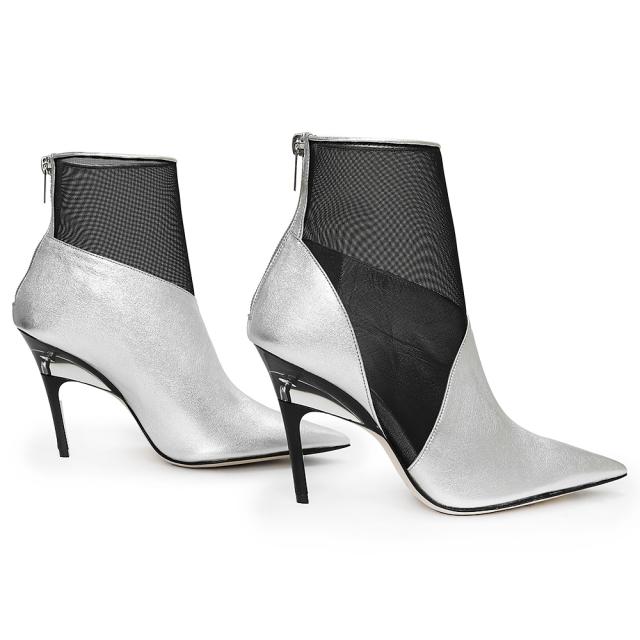 （未使用　展示品）ジミーチュウ JIMMY CHOO プレキシヒール アンクルブーツ シューズ 靴 #36.5 23.5cm ナッパレザー メッシュ シルバー ブラック 黒 シルバー金具 SIOUX