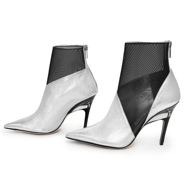 （未使用　展示品）ジミーチュウ JIMMY CHOO プレキシヒール アンクルブーツ シューズ 靴 #36.5 23.5cm ナッパレザー メッシュ シルバー ブラック 黒 シルバー金具 SIOUX