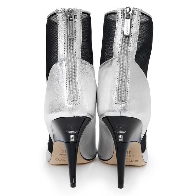 （未使用　展示品）ジミーチュウ JIMMY CHOO プレキシヒール アンクルブーツ シューズ 靴 #36.5 23.5cm ナッパレザー メッシュ シルバー ブラック 黒 シルバー金具 SIOUX