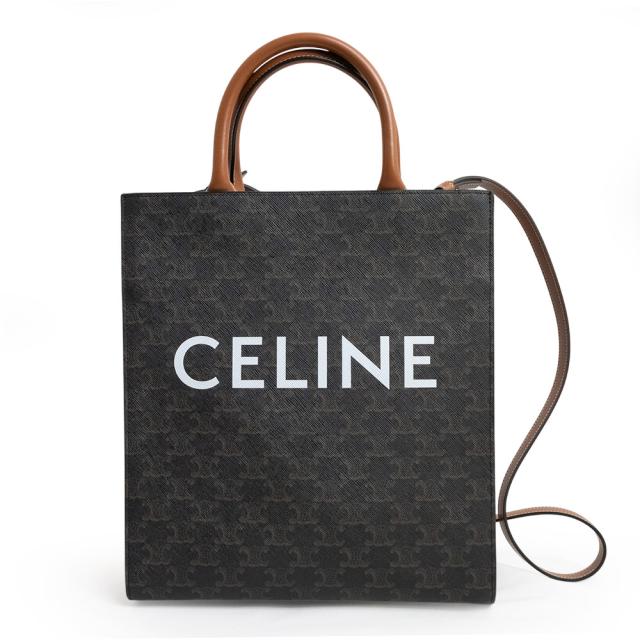 （未使用　展示品）セリーヌ CELINE バーティカル カバ スモール 斜め掛け 2WAY トート ショルダー ハンドバッグ トリオンフキャンバス カーフスキン レザー タン ブラウン 茶 ゴールド金具 191542BZK.04LU