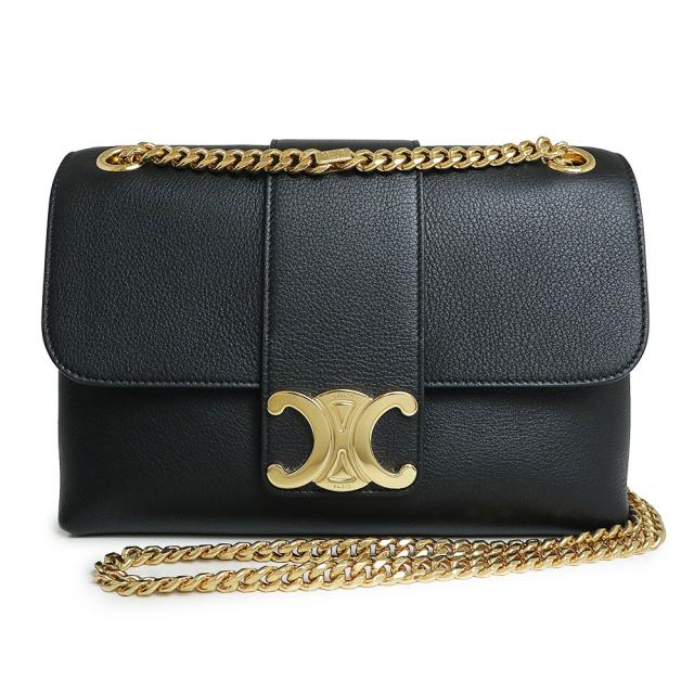 （未使用　展示品）セリーヌ CELINE ヴィクトワール ミディアム チェーン ショルダーバッグ 斜め掛け サプルカーフスキン レザー ブラック 黒 ゴールド金具 115853FDU