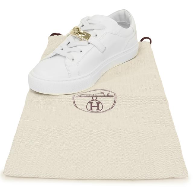 （未使用　展示品）エルメス HERMES デイ ケリー バックル スニーカー シューズ 靴 #37 24cm カーフスキン シェーブル レザー ホワイト 白 ゴールド金具 訳あり 片足（右のみ）_1