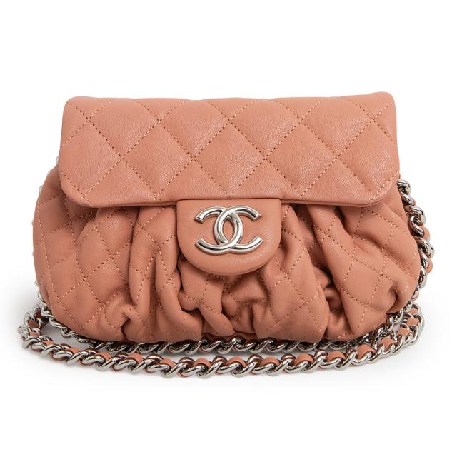 （未使用　展示品）シャネル CHANEL マトラッセ チェーンアラウンド ショルダーバッグ 斜め掛け カーフスキン レザー サーモンピンク シルバー金具 A49914 箱付