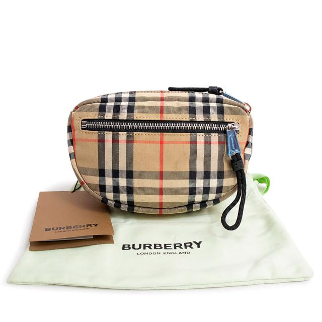 （未使用　展示品）バーバリー BURBERRY キャノン バムバッグ ショルダー ボディバッグ ウエストポーチ 斜め掛け コットン ポリエステル アーカイブベージュ ブラック シルバー金具 8014420_1