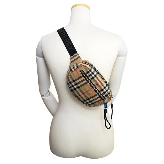 （未使用　展示品）バーバリー BURBERRY キャノン バムバッグ ショルダー ボディバッグ ウエストポーチ 斜め掛け コットン ポリエステル アーカイブベージュ ブラック シルバー金具 8014420_7