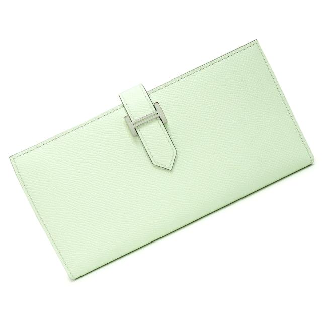（新品・未使用品）エルメス HERMES ベアン スフレ 二つ折り長財布 ヴォーエプソン レザー ヴェールフィズ ライトグリーン 緑 シルバー金具 U刻印 箱付