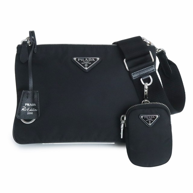 （中古）プラダ PRADA 三角ロゴプレート ショルダーバッグ 斜め掛け Re Edition 2000 Re nylon テスート ナイロン サフィアーノ レザー ブラック ネロ 黒 シルバー金具 1BH046の通販は