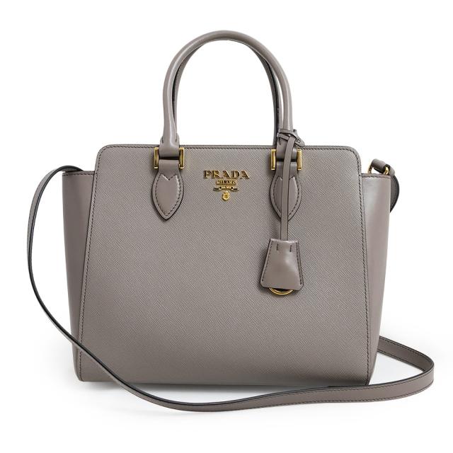 （未使用　展示品）プラダ PRADA 斜め掛け 2WAY ショルダー ハンドバッグ サフィアーノ ソフトカーフ レザー アルギッラ グレージュ ゴールド金具 1BA113