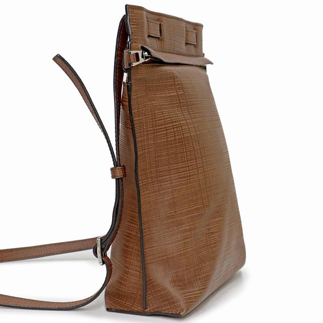 （美品）ロエベ LOEWE アナグラム リネン ショルダーバッグ 斜め掛け テクスチャードカーフ レザー ブラウン 茶 シルバー金具 389 88_3