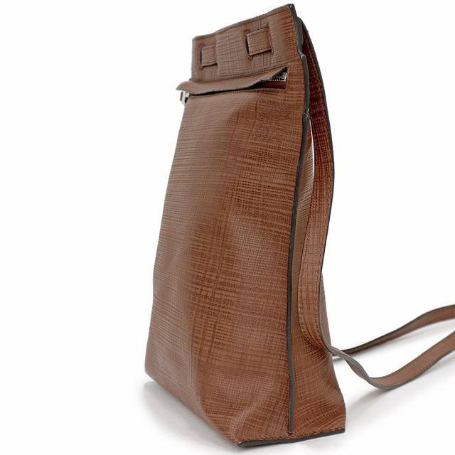 （美品）ロエベ LOEWE アナグラム リネン ショルダーバッグ 斜め掛け テクスチャードカーフ レザー ブラウン 茶 シルバー金具 389 88_4