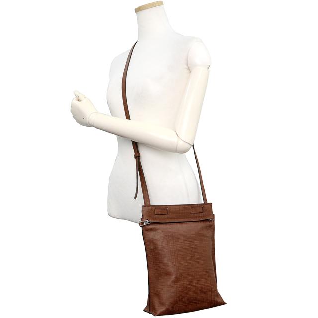 （美品）ロエベ LOEWE アナグラム リネン ショルダーバッグ 斜め掛け テクスチャードカーフ レザー ブラウン 茶 シルバー金具 389 88_7
