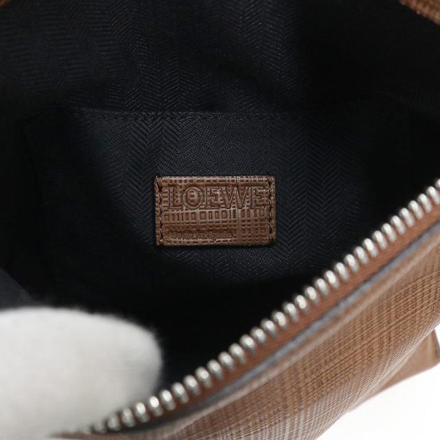 （美品）ロエベ LOEWE アナグラム リネン ショルダーバッグ 斜め掛け テクスチャードカーフ レザー ブラウン 茶 シルバー金具 389 88_8