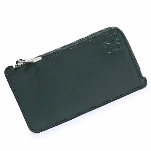 （新品・未使用品）ロエベ LOEWE カードホルダー パスケース カードケース ケース 定期 名刺入れ 小銭入れ 財布 レザー ダークグリーン 緑 シルバー金具 109.54.K07 箱付