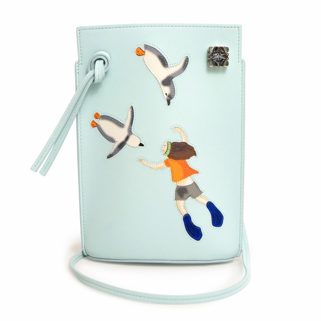 （新品・未使用品）ロエベ LOEWE ペンギン ダイス ポケット Suna Fujita スナ フジタ コレクション コラボ ショルダーバッグ 斜め掛け クラシックカーフ レザー ブルー アイスバーグ 水色 シルバー金具 C643R12X08の通販は 124,300円