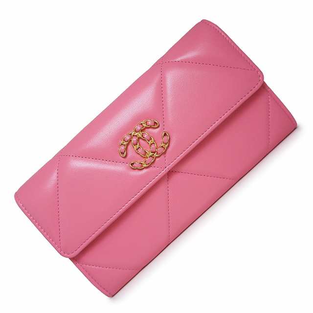 （新品・未使用品）シャネル CHANEL 19 ナインティーン 二つ折り長財布 ラムスキン レザー ピンク ゴールド金具 AP0955 箱付