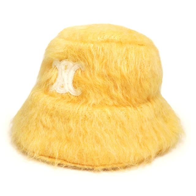 （新品・未使用品）セリーヌ CELINE トリオンフ クロシェニット ブラッシュド モヘア 帽子 バケット ハット ペールイエロー 黄 2A58Y270R