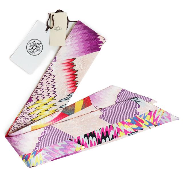 （新品・未使用品）エルメス HERMES ツイリー 京都 マーブル ALL OVER リボン スカーフ シルク100％ ピンク ローズ マルチカラー 箱付