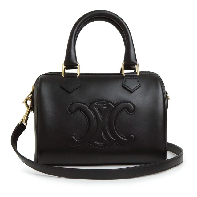 （新品・未使用品）セリーヌ CELINE スモール ボストン キュイル トリオンフ 2way ショルダー ハンドバッグ 斜め掛け カーフスキン レザー ブラック 黒 ゴールド金具 113773DU3の通販は 158,400円