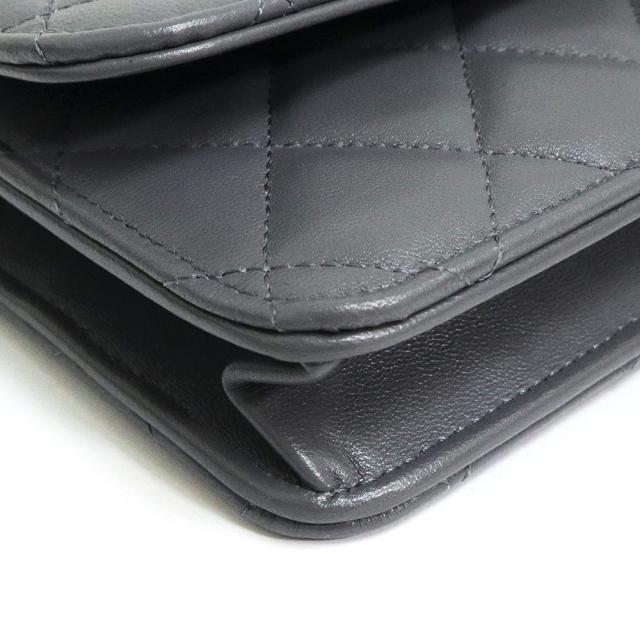 （新品・未使用品）シャネル CHANEL マトラッセ カメリア トップハンドル チェーンウォレット 長財布 斜め掛け ショルダーバッグ ラムスキン レザー グレー ゴールド金具 箱付の通販は