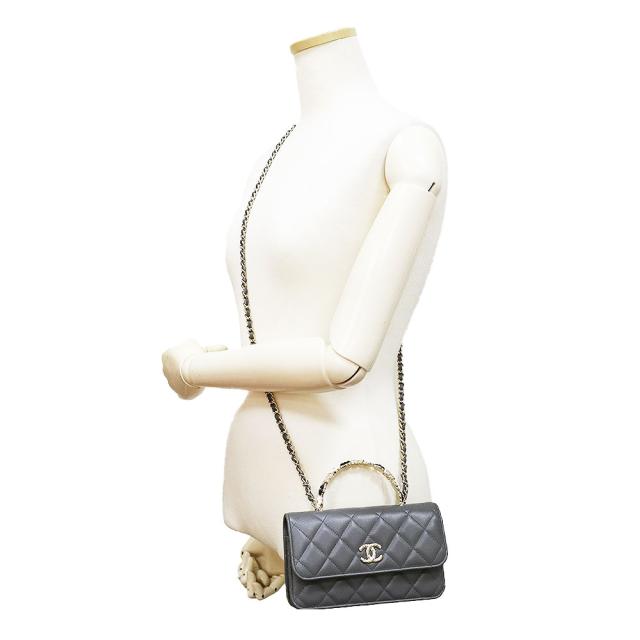 （新品・未使用品）シャネル CHANEL マトラッセ カメリア トップハンドル チェーンウォレット 長財布 斜め掛け ショルダーバッグ ラムスキン レザー グレー ゴールド金具 箱付の通販は