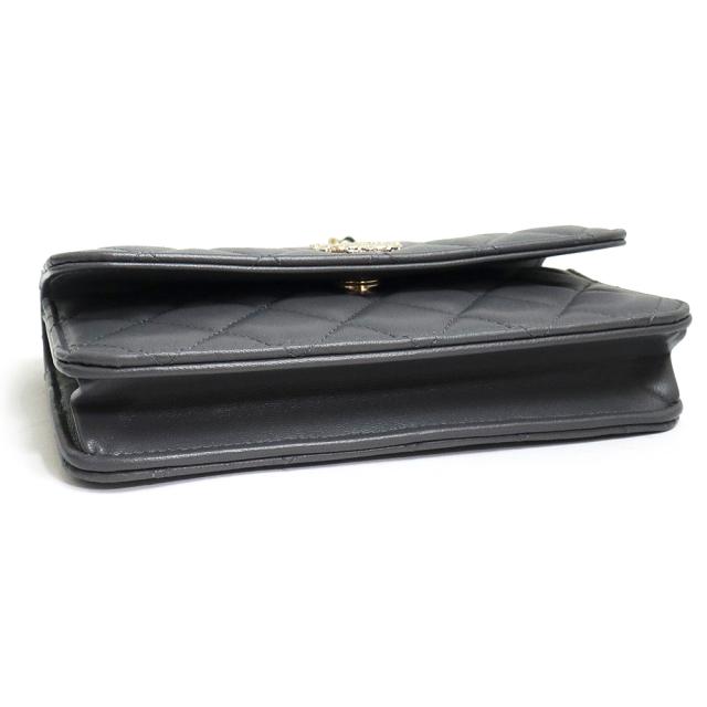 （新品・未使用品）シャネル CHANEL マトラッセ カメリア トップハンドル チェーンウォレット 長財布 斜め掛け ショルダーバッグ ラムスキン レザー グレー ゴールド金具 箱付の通販は