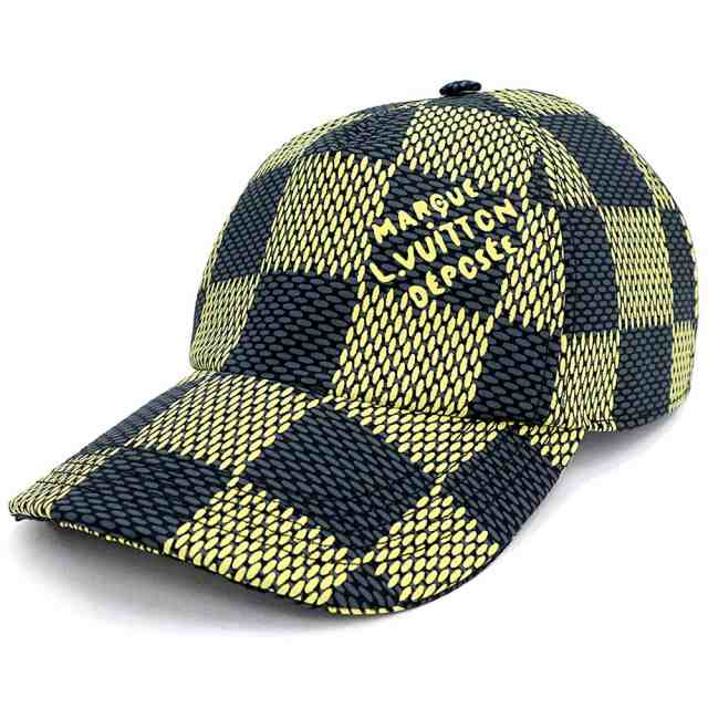 （新品・未使用品）ルイ ヴィトン LOUIS VUITTON キャップ ダミエ ジャイアント 帽子 ナイロン コットン ブラック ジョーヌ イエロー 黒 黄 ゴールド金具 M7396L 箱付の通販は