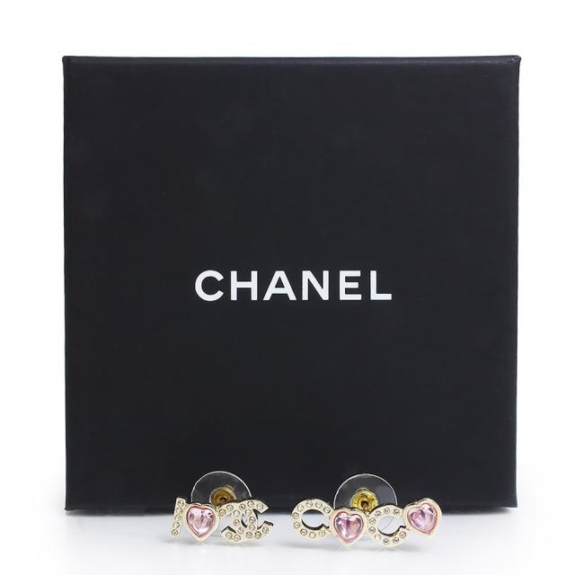 （新品・未使用品）シャネル CHANEL ラインストーン ハート ココマーク COCO I LOVE CHANEL ピアス ゴールド ピンク AB8202 箱付の通販は